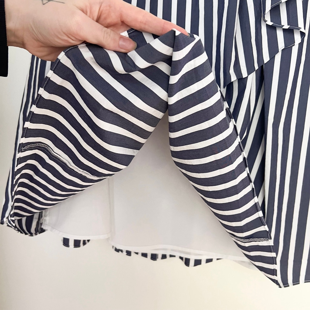 Halogen x Atlantic-Pacific Navy/White Striped A Line Midi Skirt Sz S Coastal - Picture 9 of 9